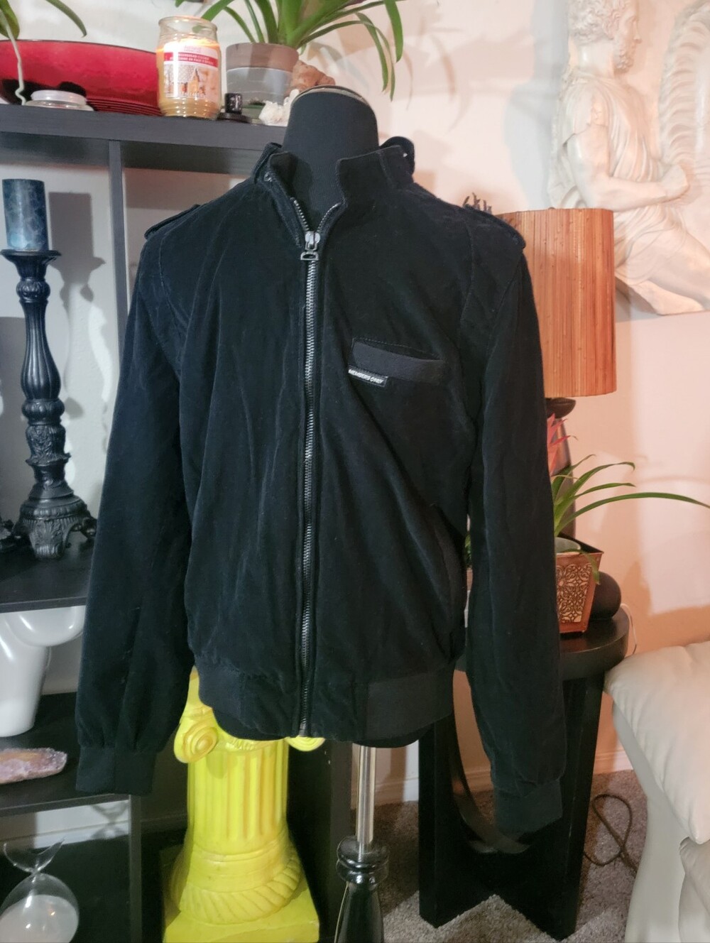 Members Only Cord Racer Jacket Black Corduroy Moto Size M